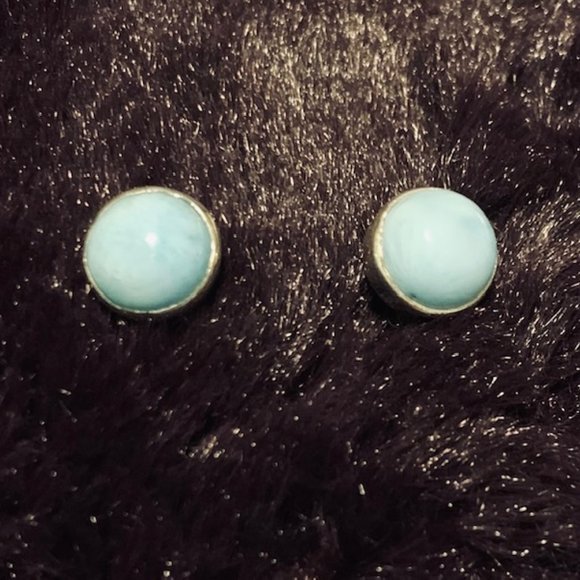 BNIB 10mm Larimar + Sterling Silver Earrings - Picture 2 of 5